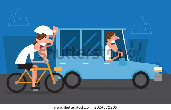 Road rage angry driver\
to bicycle rider