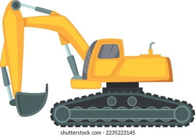 Road rail excavator side view. Cartoon heavy vehicle