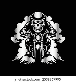 Road Reaper: Timeless Skull Biker Vector Illustration, Classic and Bold Motorcycle Art