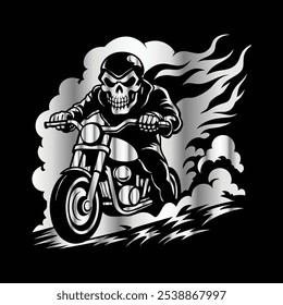 Road Reaper: Timeless Skull Biker Vector Illustration, Classic and Bold Motorcycle Art