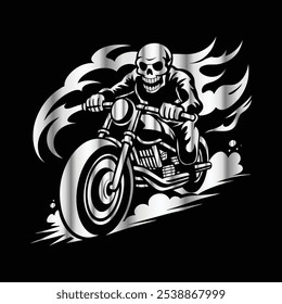 Road Reaper: Timeless Skull Biker Vector Illustration, Classic and Bold Motorcycle Art