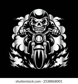 Road Reaper: Timeless Skull Biker Vector Illustration, Classic and Bold Motorcycle Art