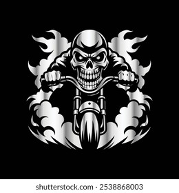 Road Reaper: Timeless Skull Biker Vector Illustration, Classic and Bold Motorcycle Art