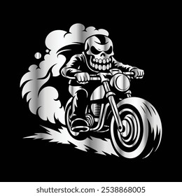 Road Reaper: Timeless Skull Biker Vector Illustration, Classic and Bold Motorcycle Art