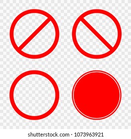 Road Red Blank Circle Traffic Road Sign Set,  Isolated on Transparent Background,Vector Illustration EPS10