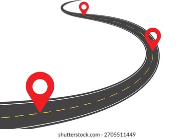 Road with red destination symbol, step by step goal setting concept