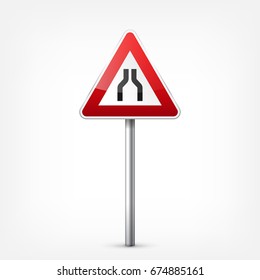 Road red signs collection isolated on white background. Road traffic control.Lane usage.Stop and yield. Regulatory signs. Curves and turns.