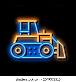 road repair bulldozer neon light sign vector. Glowing bright icon road repair bulldozer sign. transparent symbol illustration