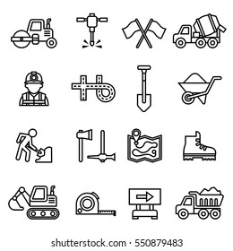 Road repair, construction and maintenance icon set. Line Style stock vector
