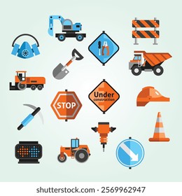 Road Repair Icons emergency stop symbol tire builder ground man