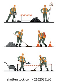 Road Repair Urban Professional Workers Making Stock Vector (Royalty ...