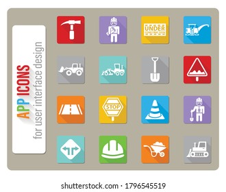 road repairs icons set in flat design with long shadow