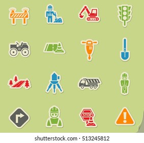 road repairs web icons on color paper stickers for user interface