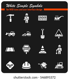 road repairs white simple symbols for web icons and user interface design