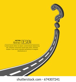 The road resting against a question mark.Way with an obstacle.Concept of a dilemma, obstacle, difficulty.Isometric illustration.Vector illustration in 3D style.