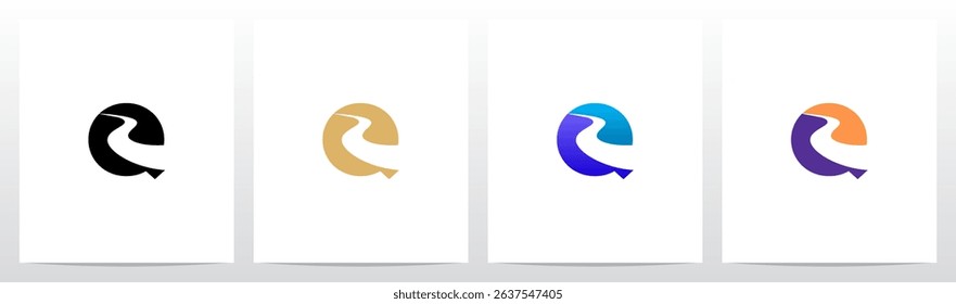 Road River Cutting Negative Space Letter Logo Design Q