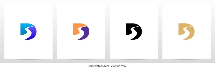 Road River Cutting Negative Space Letter Logo Design D