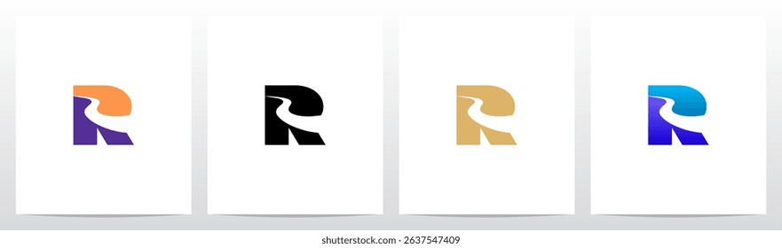 Road River Cutting Negative Space Letter Logo Design R