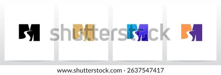 Road River Cutting Negative Space Letter Logo Design M