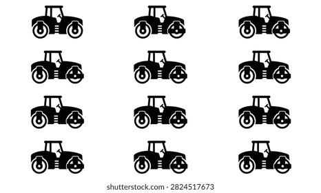 Road roller and asphalt compactor machinery icons.