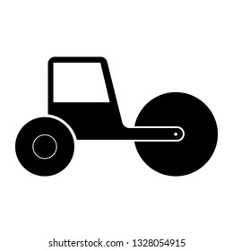 Road roller black on white background, vector