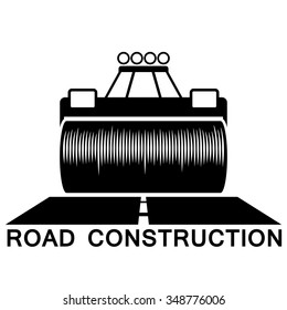 Road roller black and white sign isolated on white background. svg
