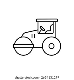 Road Roller Compaction Vehicle Line Icon