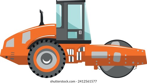 Road Roller Compactor Icon in Flat Style. Vector Illustration