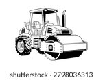 Road Roller Construction Compactor Heavy Equipment Vector	
