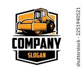 Road roller construction emblem logo vector art isolated