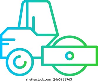 Straßenrollenbaumaschinen mit blauem und grünem Gradienten Umrissstil. Bauwesen, Straße, Maschinen, Ausrüstung, Arbeit, Industrie, Autobahn. Vektorillustration