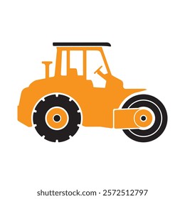 Road Roller Construction Vehicle Flat Silhouette Color Icon Clip Art Vector