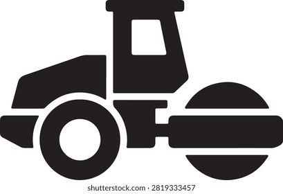 Road roller construction vehicle icon with construction, building