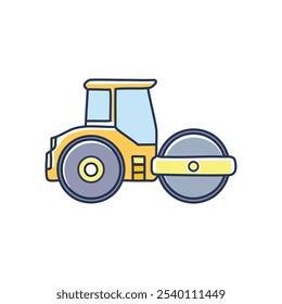 Road roller construction vehicle. Yellow road roller, powerful machine for asphalt paving, symbolizes progress and infrastructure development.