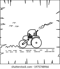 Road roller in cute doodle style