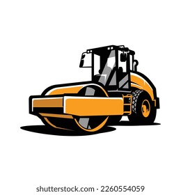 Road Roller Drum Ride Asphalt Tractor vector art isolated