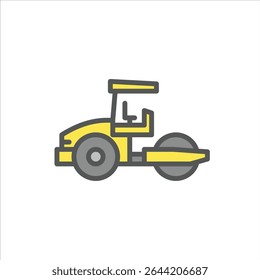 Ícone de contorno preenchido de rolo de estrada. ilustração de linha de cor do compactador.
