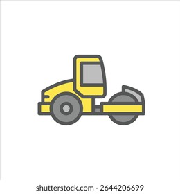Ícone de contorno preenchido de rolo de estrada. ilustração de linha de cor do compactador.