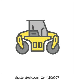 Road roller filled outline icon. compactor color line illustration.