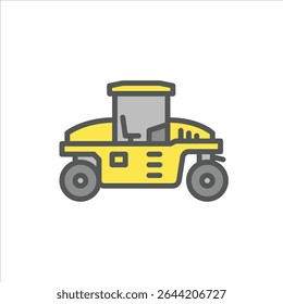 road roller filled outline icon. construction vehicle color line illustration.