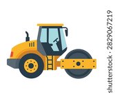 Road Roller Flat Vector Illustration Clipart for Construction Design