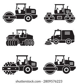 Road Roller Glyph Icons Collection for Asphalt Compaction and Road Construction

Professional black glyph icon collection featuring tandem rollers, padfoot rollers, pneumatic tire rollers, and compactors for civil engineering and highway construction.