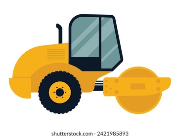 Road roller. Heavy equipment. Road grader asphalt compactor. Vector illustration. Eps 10.