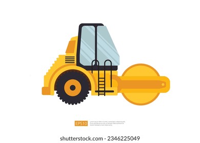 road roller heavy equipment. isolated road grader asphalt compactor. Flat style steamroller Isolated on white clean background. Vector illustration