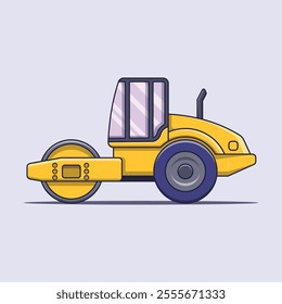 road roller heavy equipment. isolated road grader asphalt compactor. Flat style steamroller Isolated on white clean background. Vector illustration