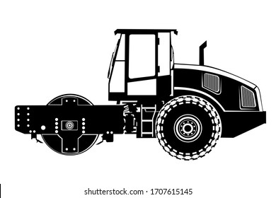 Road roller heavy vehicle silhouette vector