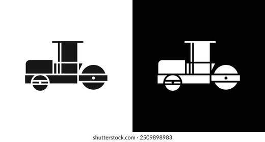 Road roller icon Black line art vector logo set