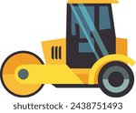 Road roller icon. Cartoon yellow street construction machine