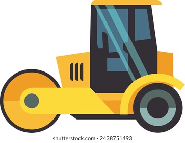 Road roller icon. Cartoon yellow street construction machine