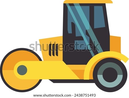 Road roller icon. Cartoon yellow street construction machine